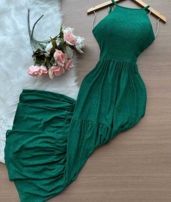 Vestido Longo Barbara Laise Bordado – Verde Bandeira - Sempre Linda Loja