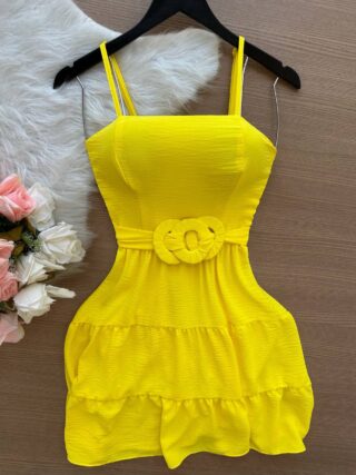 Vestido Curto Fer acompanha Cinto – Amarelo - Sempre Linda Loja