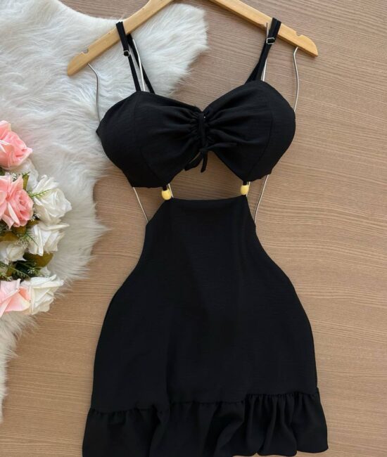 Vestido Curto Lola Amarração no Decote – Preto - Sempre Linda Loja