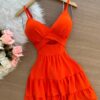 Vestido Curto Ayla c/ Detalhe Aberto no Decote – Laranja - Sempre Linda Loja