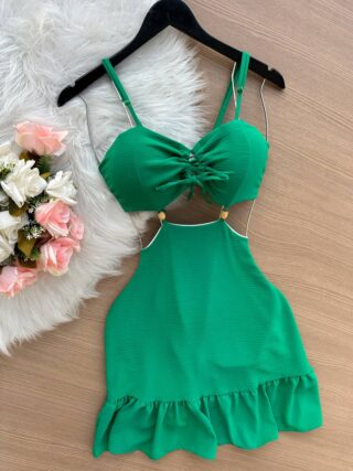 Vestido Curto Lola Amarração no Decote – Verde Bandeira - Sempre Linda Loja