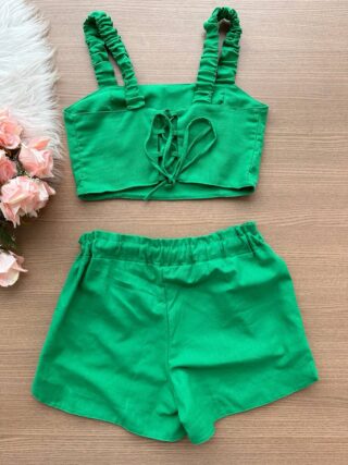 Conjunto Cropped + Short Carla - Verde Bandeira - Sempre Linda Loja