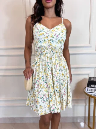 Vestido Maria Viscolinho Estampado – Branco - Sempre Linda Loja