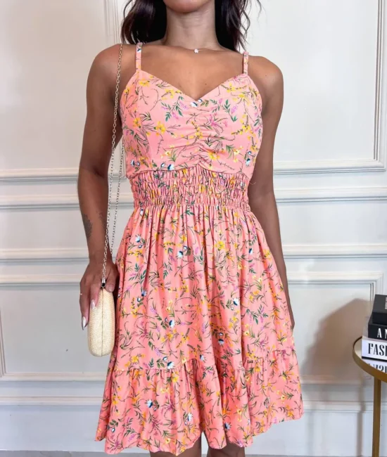 Vestido Maria Viscolinho Estampado – Salmon - Sempre Linda Loja