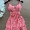 Vestido Yasmin Curto c/ Detalhe no Decote estampado Irís – Rosa Chiclete - Sempre Linda Loja