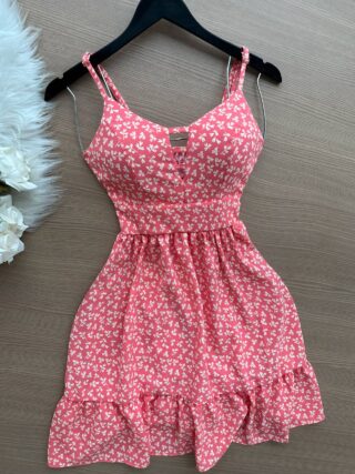 Vestido Yasmin Curto c/ Detalhe no Decote estampado Irís – Rosa Chiclete - Sempre Linda Loja