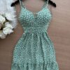 Vestido Yasmin Curto c/ Detalhe no Decote estampado Irís – Verde Menta - Sempre Linda Loja