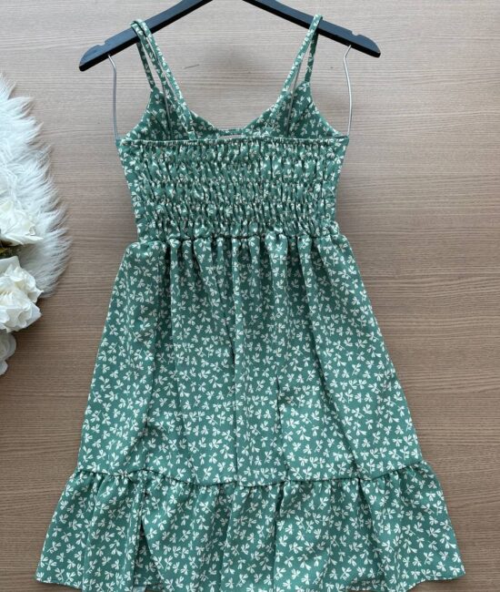 Vestido Yasmin Curto c/ Detalhe no Decote estampado Irís – Verde Menta - Sempre Linda Loja