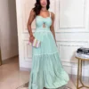 Vestido Longo Isabella de Alça Detalhe em Gripir – Verde Menta - Sempre Linda Loja