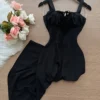 Vestido Midi Vitória Crepe Alcinha Busto Drapeado c/ Fenda – Preto - Sempre Linda Loja