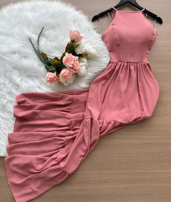 Vestido Longo Barbara – Rosa Claro - Sempre Linda Loja