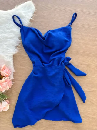 Vestido Detalhe Envelope Izabel -Azul Bic - Sempre Linda Loja