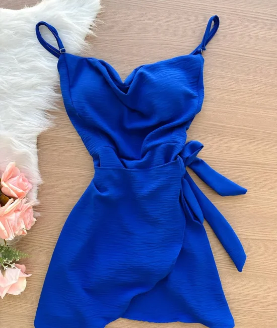 Vestido Detalhe Envelope Izabel -Azul Bic - Sempre Linda Loja