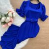 Vestido Midi Dandara Com Manga Princesa com Cinto - Azul Bic - Sempre Linda Loja