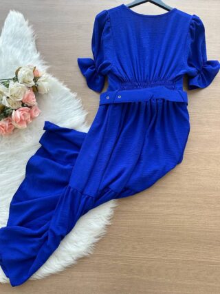 Vestido Midi Dandara Com Manga Princesa com Cinto - Azul Bic - Sempre Linda Loja