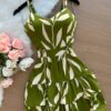 Vestido Curto Brenda Estampado Folhas – Verde Oliva - Sempre Linda Loja