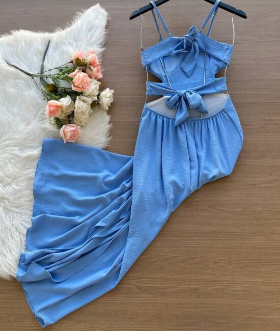 Vestido Longo Flavia Duna - Azul Claro - Sempre Linda Loja