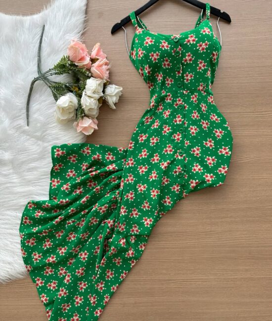 Vestido Midi Botão Marcela Estampado Florido – Verde Bandeira - Sempre Linda Loja