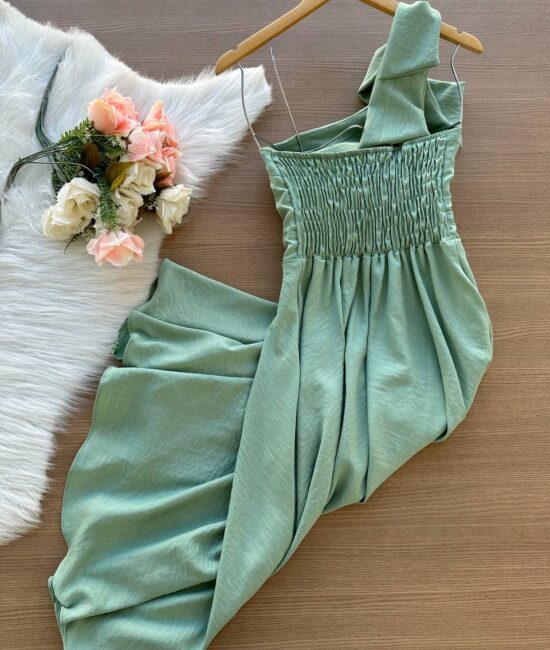 Vestido Midi Mariana Detalhe Laço na Alça Mula Manca - Verde Menta - Sempre Linda Loja