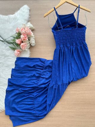 Vestido Longo Barbara Laise Bordado – Azul Bic - Sempre Linda Loja