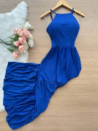 Vestido Longo Barbara Laise Bordado – Azul Bic - Sempre Linda Loja