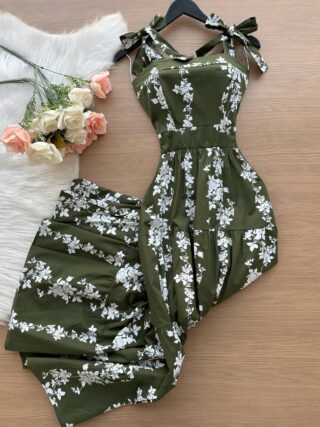 Vestido Longo Floribella com Amarração no Ombro Preto - Estampado - Sempre Linda Loja