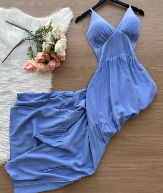 Vestido Longo Helena - Azul Claro - Sempre Linda Loja