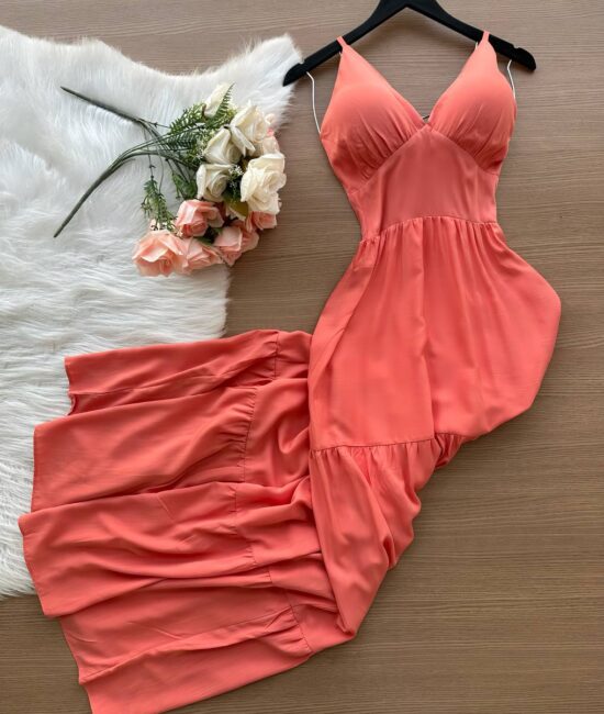 Vestido Longo Helena - Salmon - Sempre Linda Loja