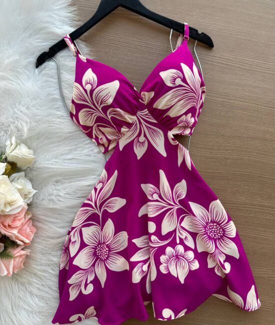 Vestido Longo Penélope de Alça Detalhe em Botão Listrado Modelo 2 – Rosa Claro - Sempre Linda Loja