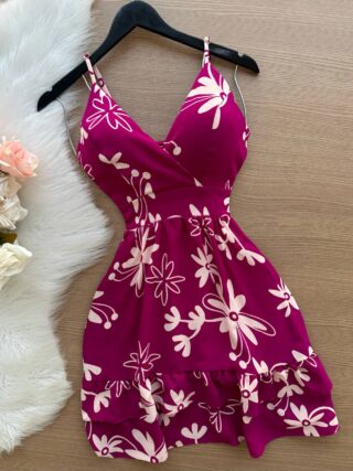 Vestido Nadia de Alça com Decote Estampado – Fúcsia - Sempre Linda Loja