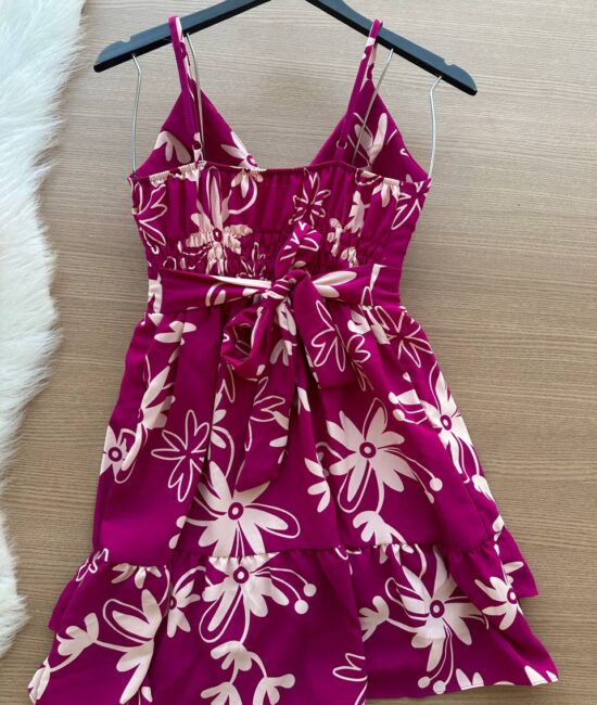 Vestido Nadia de Alça com Decote Estampado – Fúcsia - Sempre Linda Loja