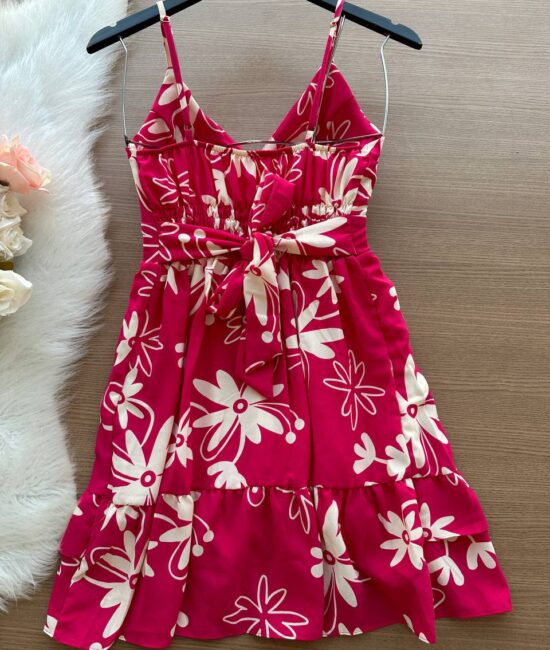 Vestido Nadia de Alça com Decote Estampado – Fúcsia - Sempre Linda Loja