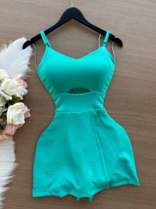 Vestido Nadia de Alça com Decote Estampado – Verde Menta - Sempre Linda Loja