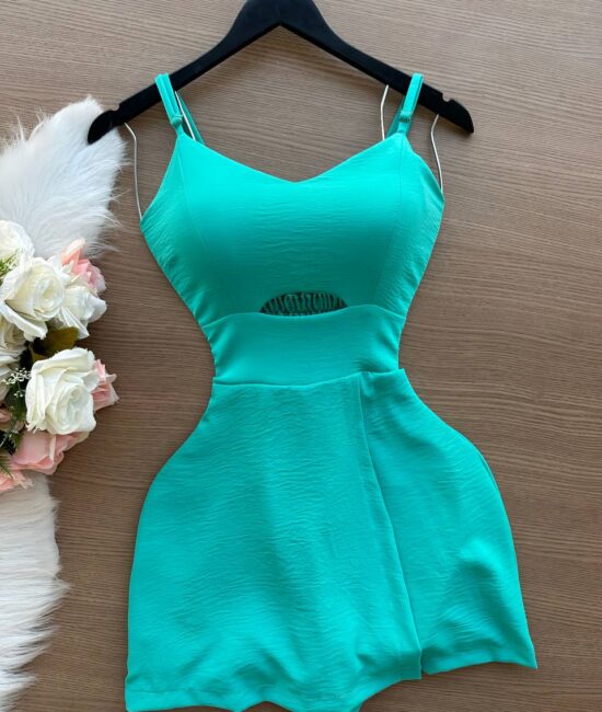 Vestido Nadia de Alça com Decote Estampado – Verde Menta - Sempre Linda Loja