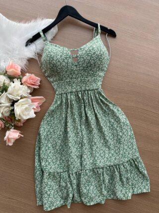 Vestido Yasmin Curto c/ Detalhe no Decote estampado Irís – Pink - Sempre Linda Loja