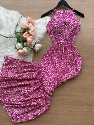 Vestido Longo Barbara Estampado Florido – Fúcsia - Sempre Linda Loja