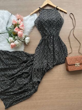 Vestido Longo Barbara Estampado Florido – Preto - Sempre Linda Loja