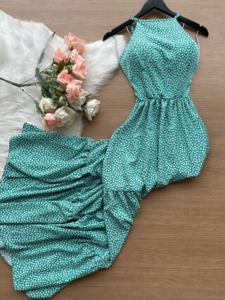 Vestido Longo Barbara Estampado Florido – Verde Jade - Sempre Linda Loja