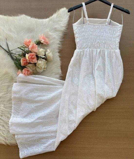 Vestido Longo Lavínia Tricoline Bordado – Branco - Sempre Linda Loja