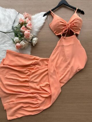 Vestido Longo Lola Amarração no Decote - Salmon - Sempre Linda Loja