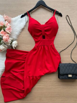 Vestido Midi Maria Luiza c/ Alça Detalhe Aberto no Decote - Vermelho - Sempre Linda Loja