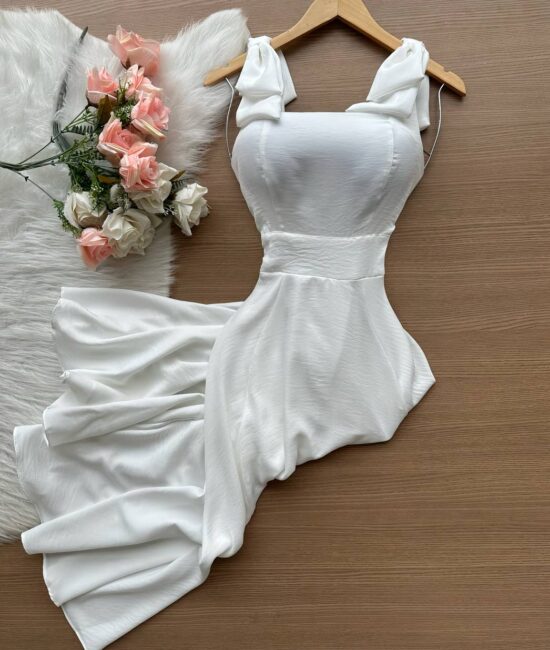 Vestido Midi Mariana Detalhe Laço na Alça - Branco - Sempre Linda Loja