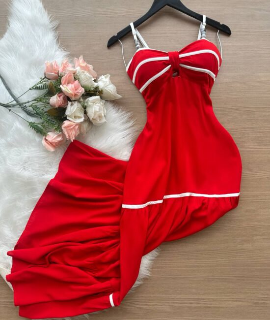 Vestido Longo Ayla c/ Alça Detalhe Aberto no Decote Listras – Vermelho - Sempre Linda Loja