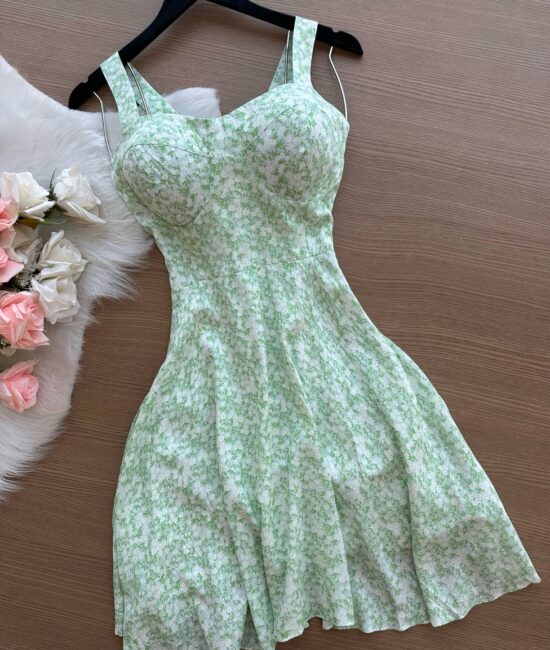 Vestido Aurora Curto Florido – Verde Claro - Sempre Linda Loja