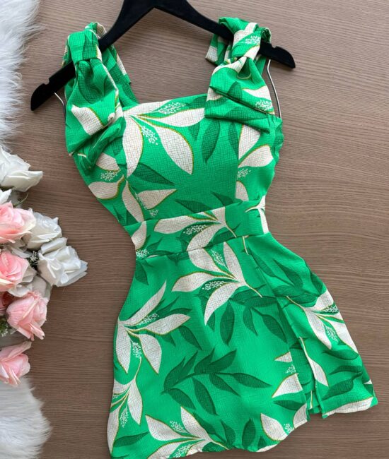 Vestido Curto Ayla c/ Detalhe Aberto no Decote Estampado – Nude - Sempre Linda Loja