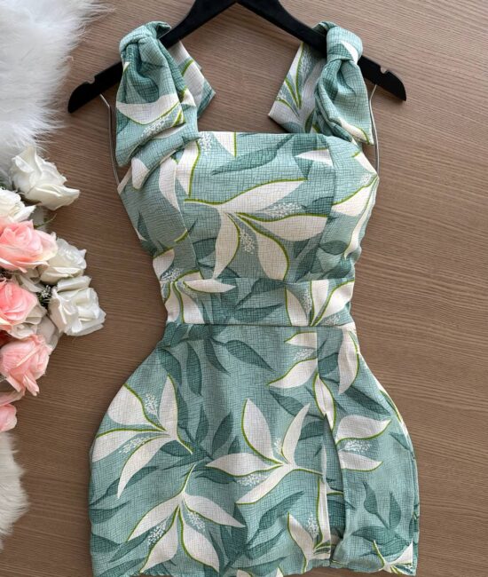 Vestido Curto Ayla c/ Detalhe Aberto no Decote Estampado – Nude - Sempre Linda Loja