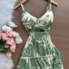 Vestido Curto Ayla c/ Detalhe Aberto no Decote Estampado – Nude - Sempre Linda Loja