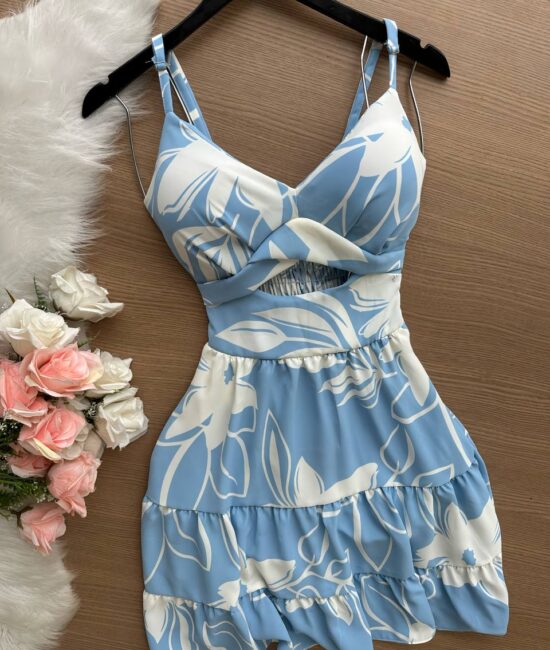 Vestido Curto Ayla c/ Detalhe Aberto no Decote Estampado – Nude - Sempre Linda Loja