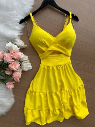 Vestido Curto Ayla c/ Detalhe Aberto no Decote Estampado – Nude - Sempre Linda Loja