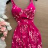 Vestido Curto Ayla c/ Detalhe Aberto no Decote Estampado – Nude - Sempre Linda Loja